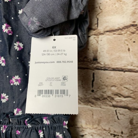 Carter's Just One You Size 6X Medium rolled Sleeve Dress Blue with flowers - Picture 2 of 7